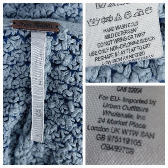 Free People SZ XS Love Me Tender Cardi Blue/Gray Hooded Fringe Cotton OB4997098 - Picture 5 of 7